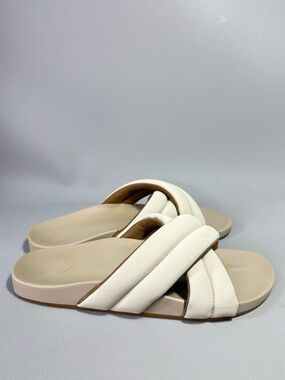 OluKai Hila Cream Padded Cross Strap Slide Sandals